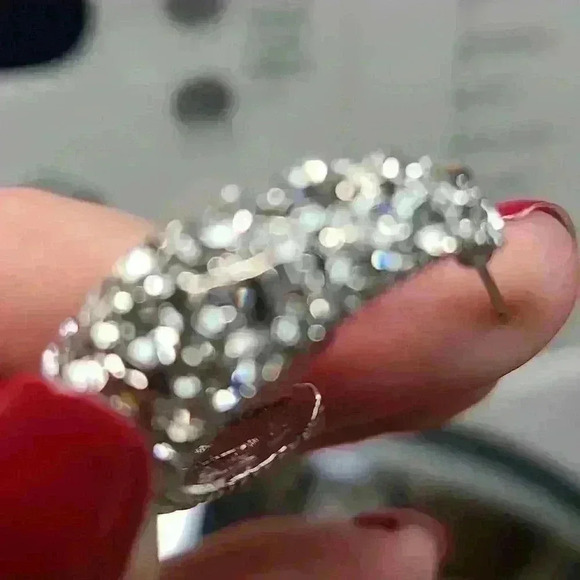 Slivertone rehnistones half moon earrings - Picture 8 of 11